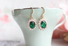 Emerald Green Glass Earrings: Gold