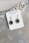 Emerald Green Glass Earrings: Gold