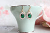 Emerald Green Glass Earrings: Gold